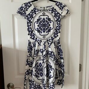 Angel Biba White and Blue Patterned Dress